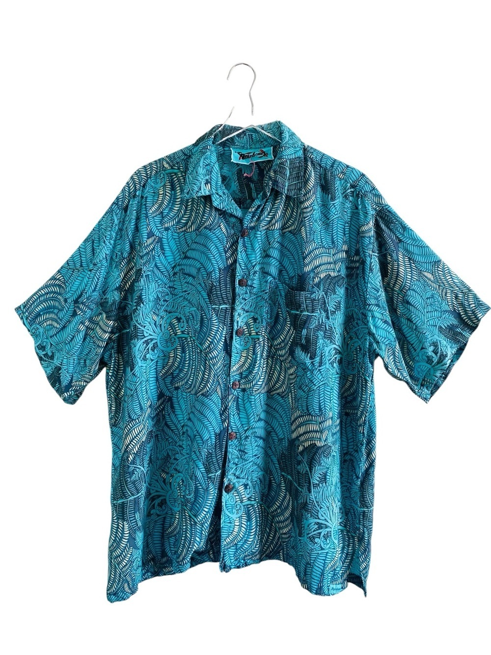 Rainbow Jo Teal Tropical Short Sleeve Button Up Size XL